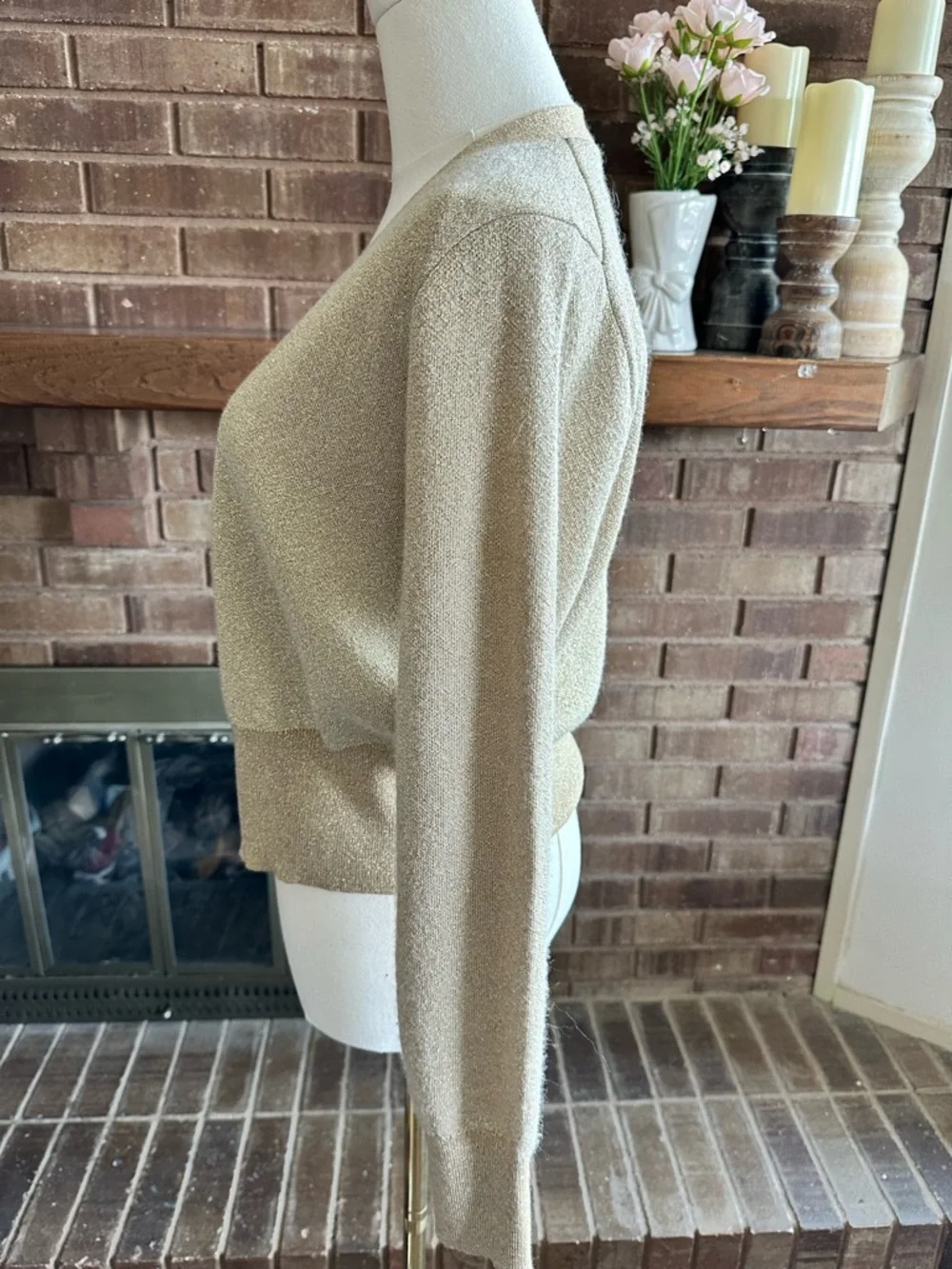 J.Crew Gold Metallic Shimmer V-Neck Button Down Cardigan Sweater Small